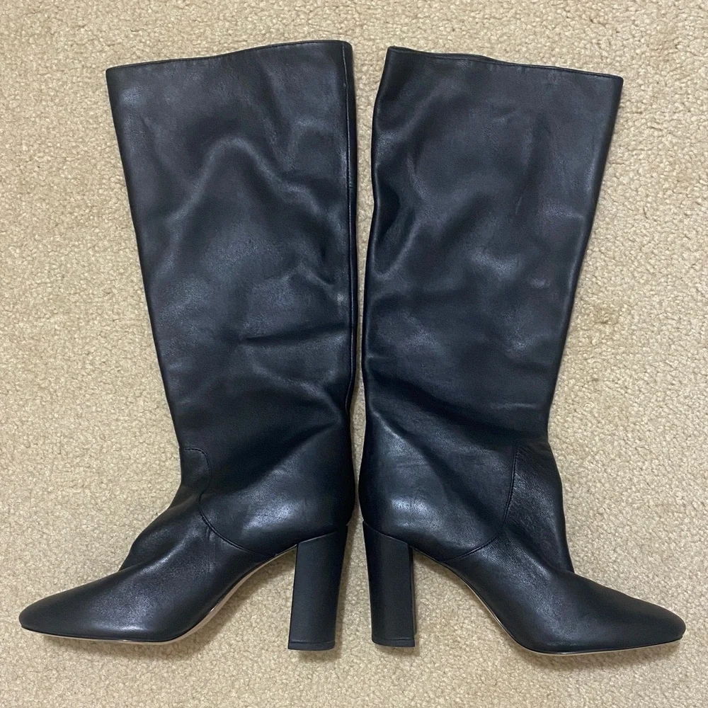NWOB J. CREW Soft Black Leather Pull-on Boots Women's Size 7.5